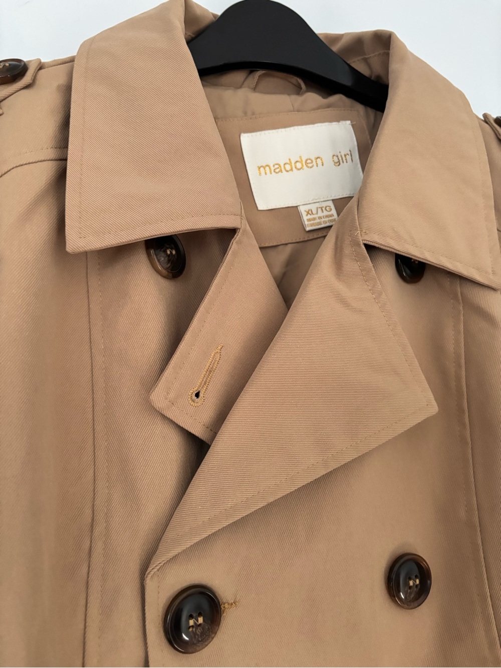 NWT women’s Madden Girl Camel Double-Breasted cropped Trench Jacket coat XL - Picture 2 of 8